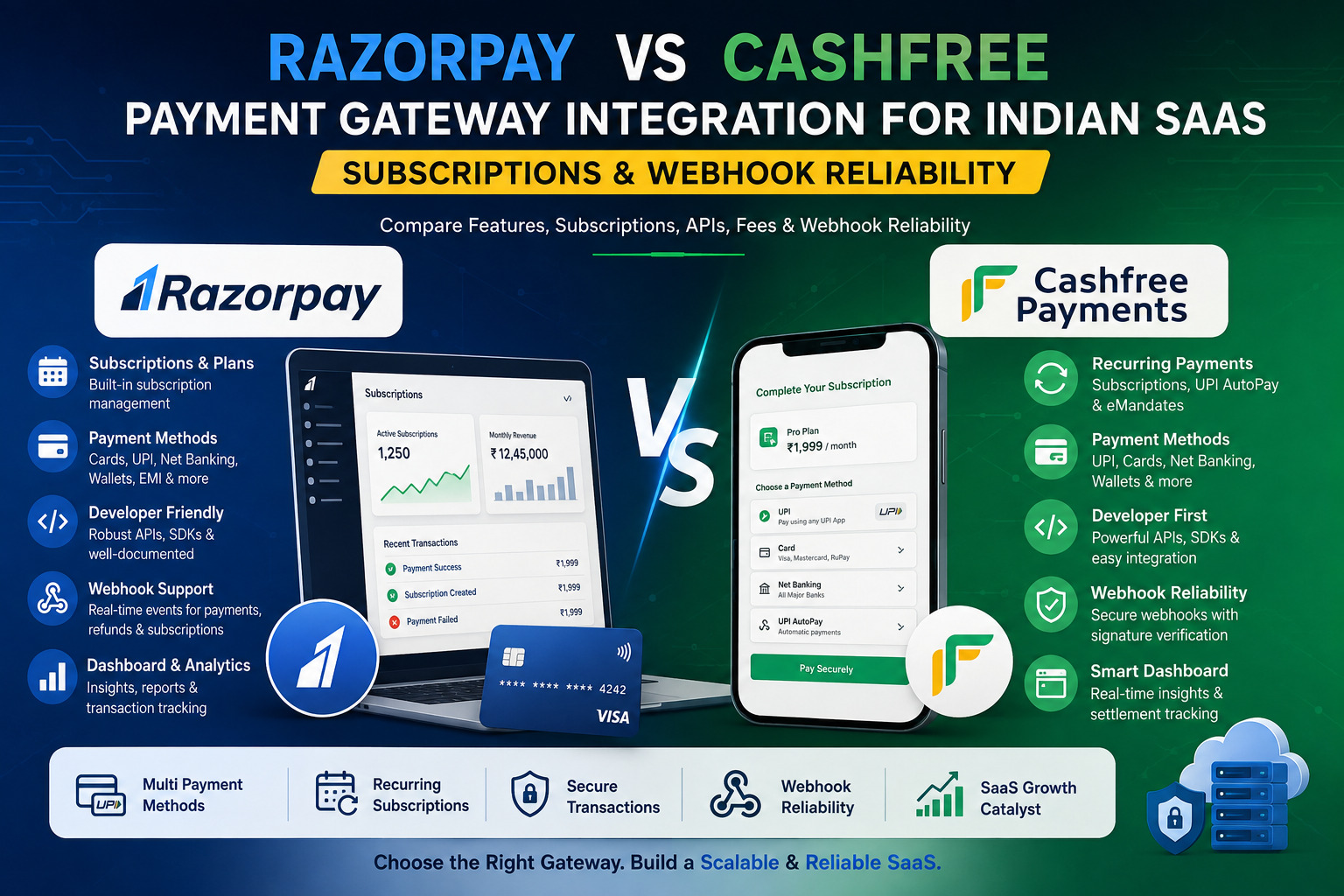Payment Gateway Integration for Indian SaaS: Razorpay vs Cashfree, Subscriptions and Webhook Reliability